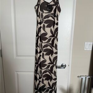 See You Monday Black and Cream Leaf Maxi Dress